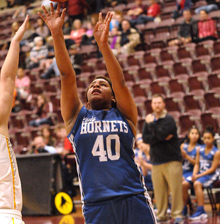 Lauren Taylor releases her game-winning shot in the final seconds of Monday's game at Lake Hamilton. (Photo by Kevin Nagle)